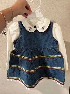 Denim Baby Dress with Embroidered Peter Pan Collar